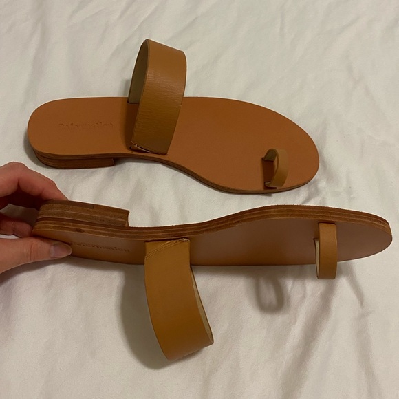 Reformation Mila Brown Leather Flat Sandals Size 7.5 - Picture 6 of 17